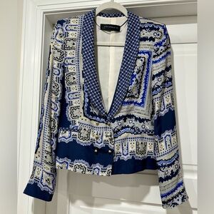 Zara Silk Blue and White Patterned Blazer. Size Small. Perfect!!!
